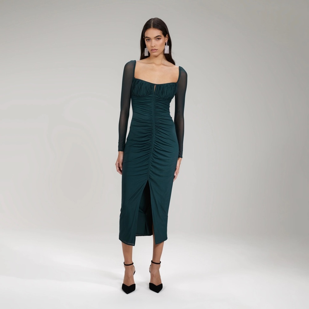 NWT Self Portrait Crossover MIDI Dress, dark green, size 4, retails $465!